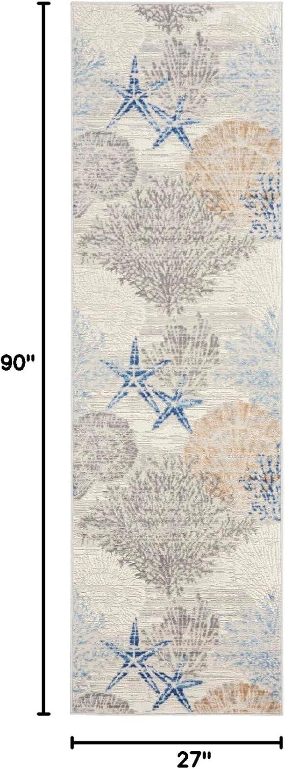 Nourison Pompeii Nautical Indoor Rug Ivory Grey Blue 2'3" x 7'6"