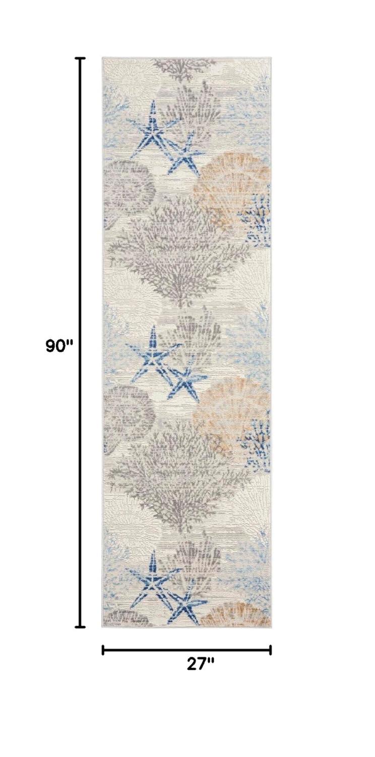 Nourison Pompeii Nautical Indoor Rug Ivory Grey Blue 2'3" x 7'6"