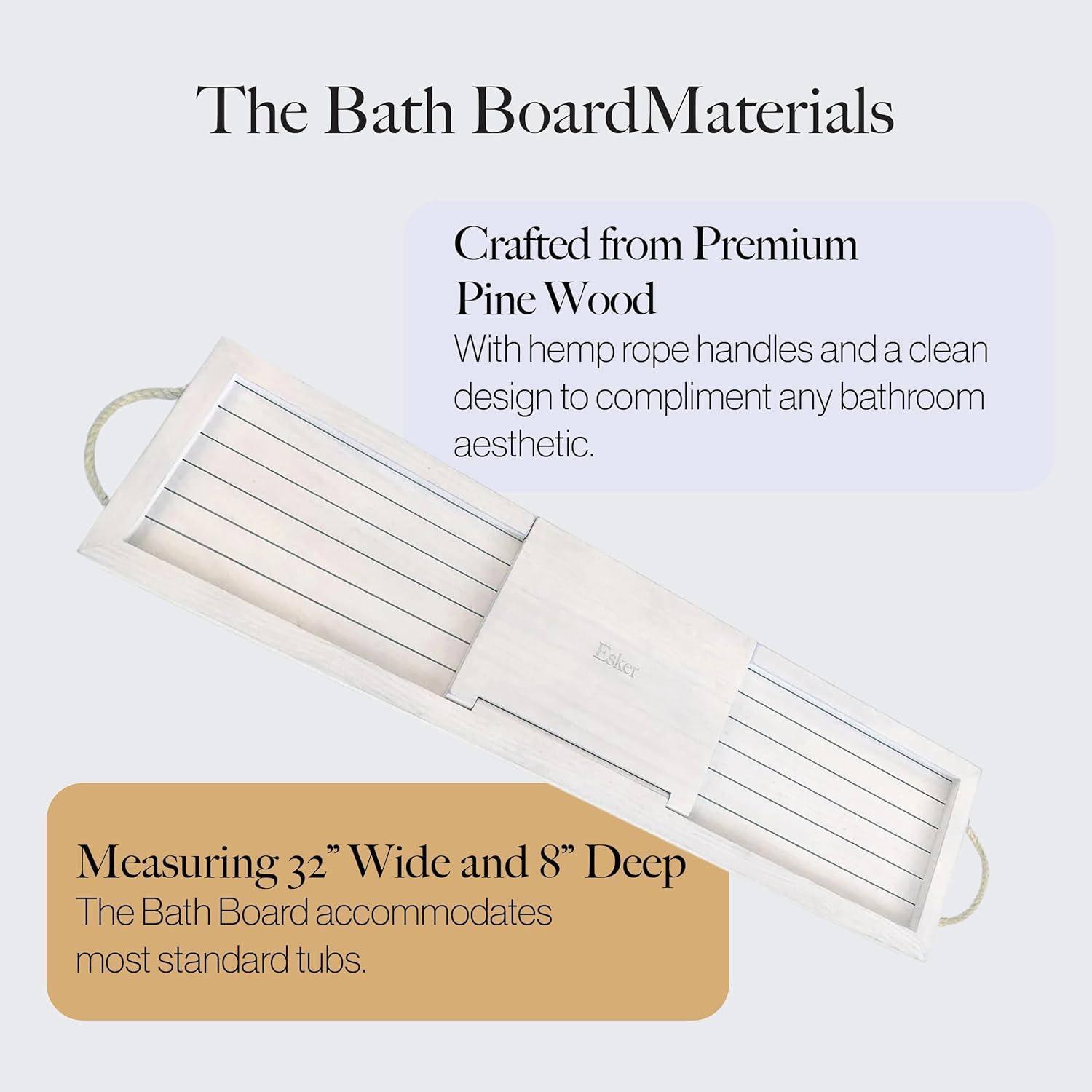 Esker White Pine Wood Bathtub Tray with Hemp Rope Handles