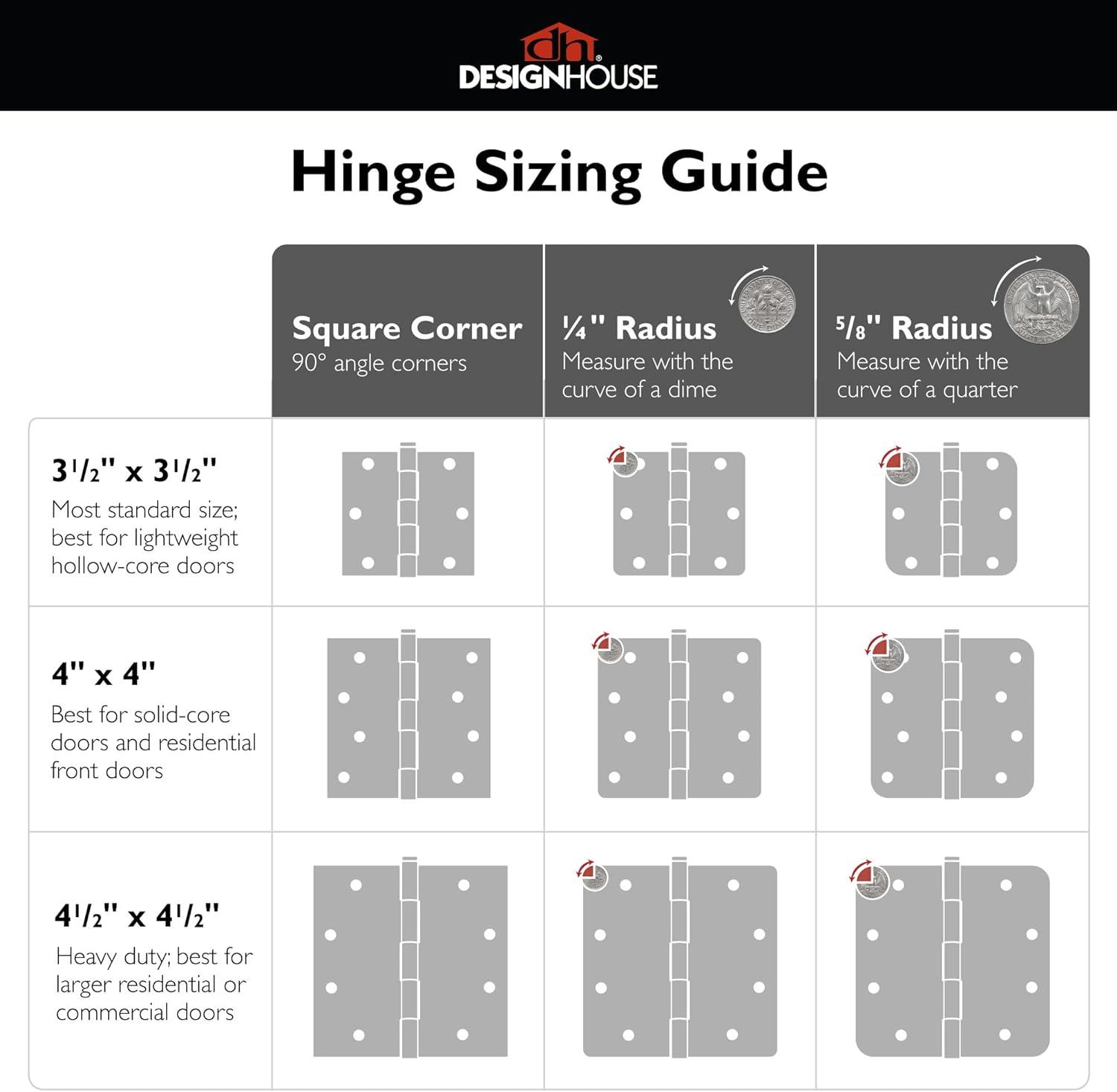 Design House 3.5" x 3.5" Butt bearing Triple Door Hinges (Set of 3)