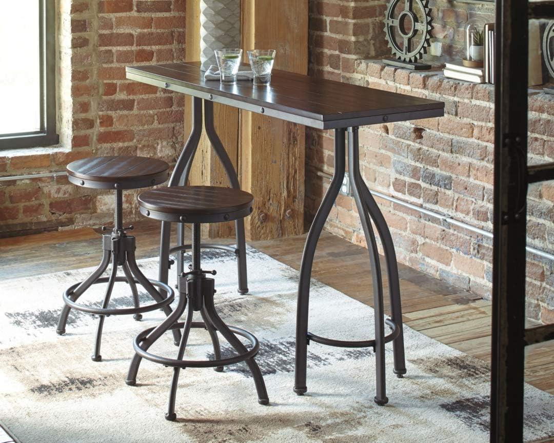 Industrial Black and Brown Metal Dining Set with Adjustable Stools