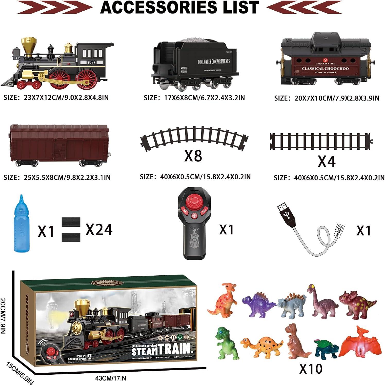 Train Set for Kids Remote Control Christmas Train Toys w/Steam Locomotive,Passenger Carriage & Luxury Tracks, Electric Trains w/Realistic Smoke,Sounds & Lights, Birthday Gift for Boys Girls 3 4 5 6 7