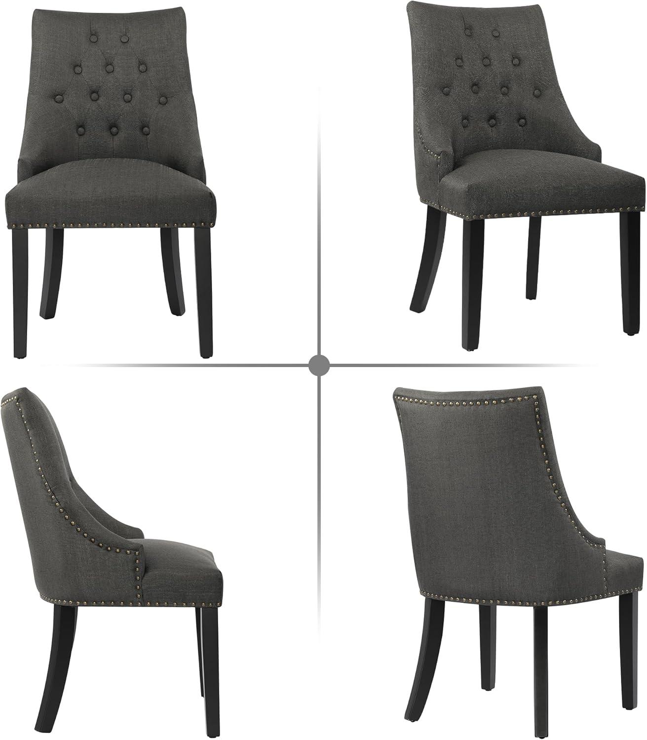Xayoca Dining Chairs Set of 2,Upholstered Velvet Dining Room Chairs with Button-Tufted Decoration,Modern Kitchen Chairs with Nailhead Solid Wood Legs for Kitchen/Bedroom/Dining Room（Beige）