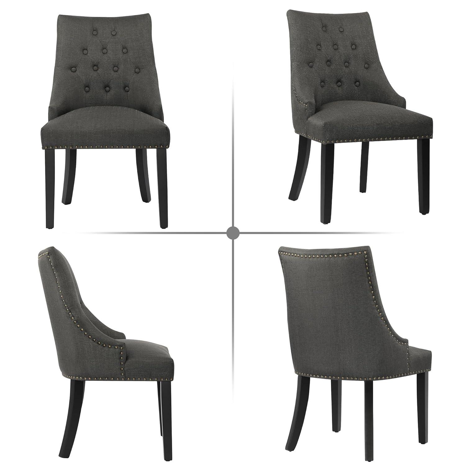 Xayoca Dining Chairs Set of 2,Upholstered Velvet Dining Room Chairs with Button-Tufted Decoration,Modern Kitchen Chairs with Nailhead Solid Wood Legs for Kitchen/Bedroom/Dining Room（Beige）