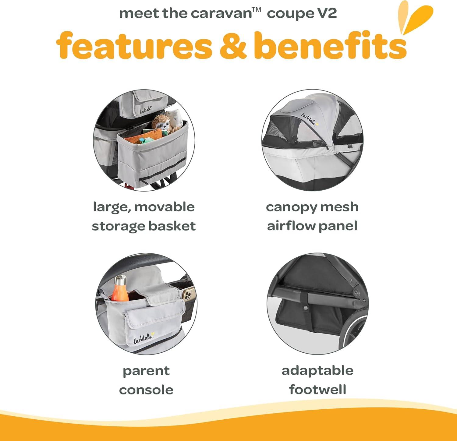 Larktale Caravan Coupe V2 Compact Stroller Wagon with Reclining Seats - Gray/Blue