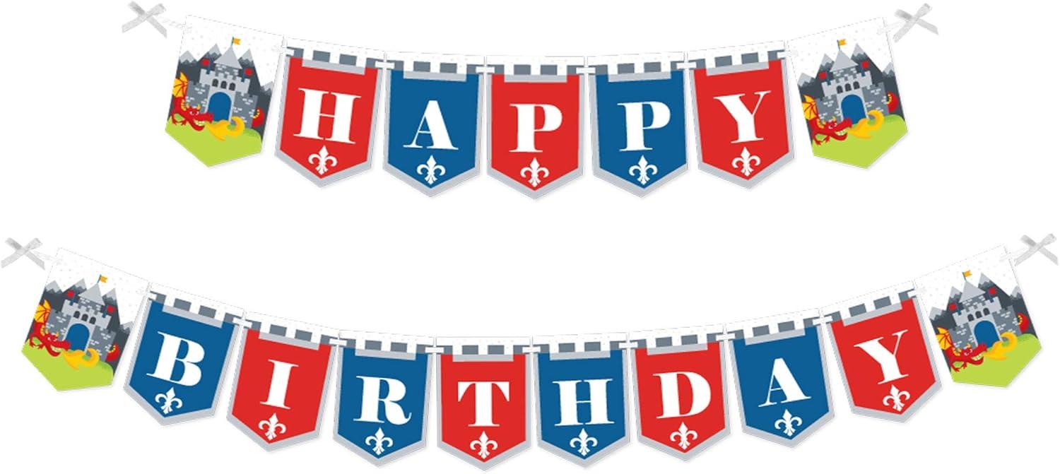 Big Dot of Happiness Calling All Knights and Dragons - Medieval Birthday Party Bunting Banner - Birthday Party Decorations - Happy Birthday