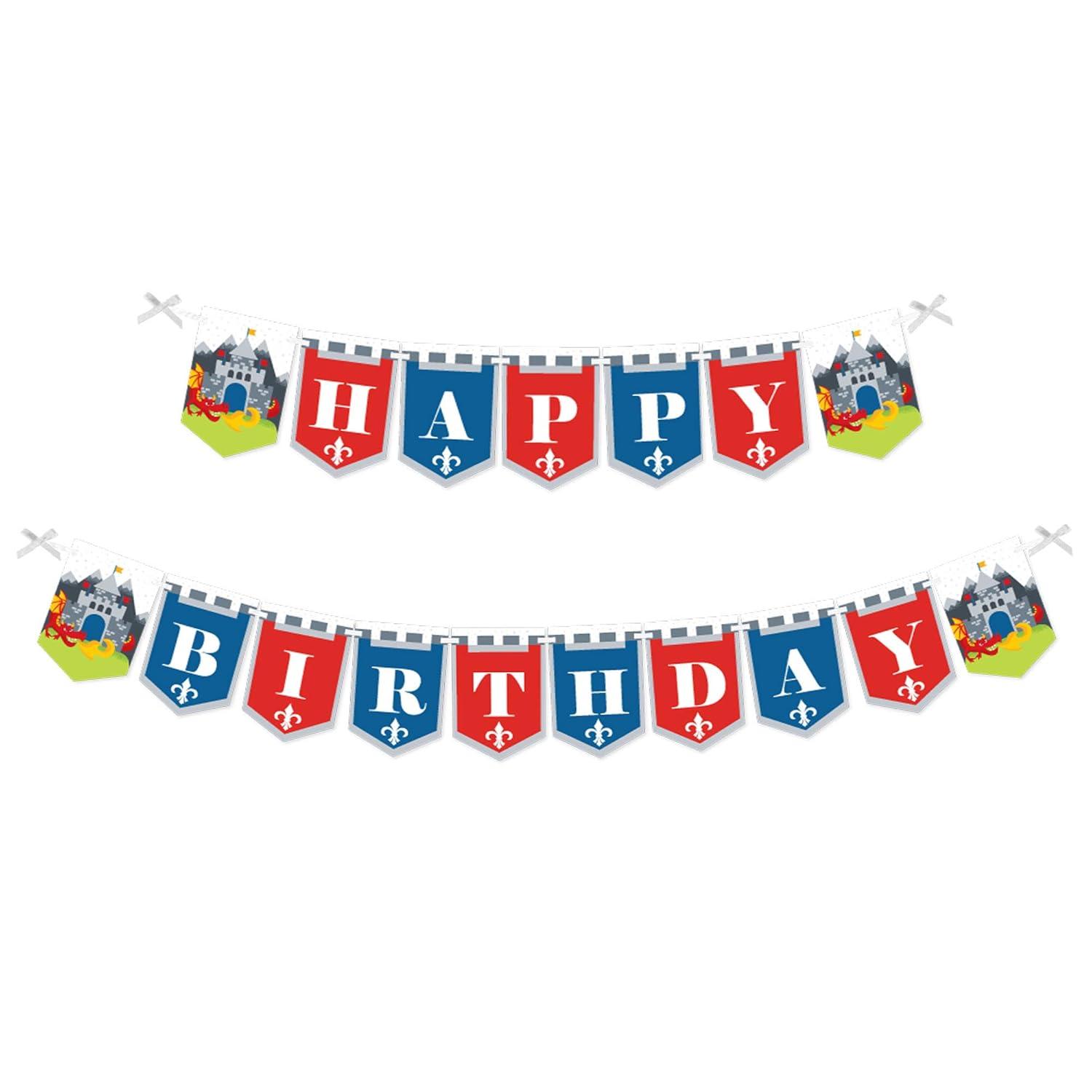 Big Dot of Happiness Calling All Knights and Dragons - Medieval Birthday Party Bunting Banner - Birthday Party Decorations - Happy Birthday