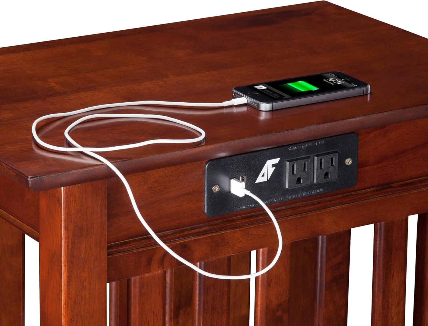 Walnut Wood Chair Side Table with Charging Station