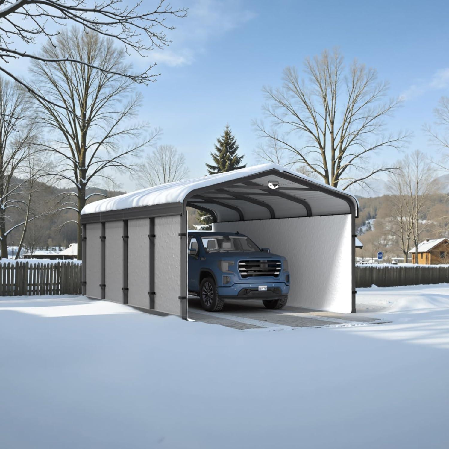 Carport 12 x 20 ft. Outdoor Gazebo, Heavy Duty Garage Car Shelter with Powder-Coated Steel/Aluminum Roof and Frame