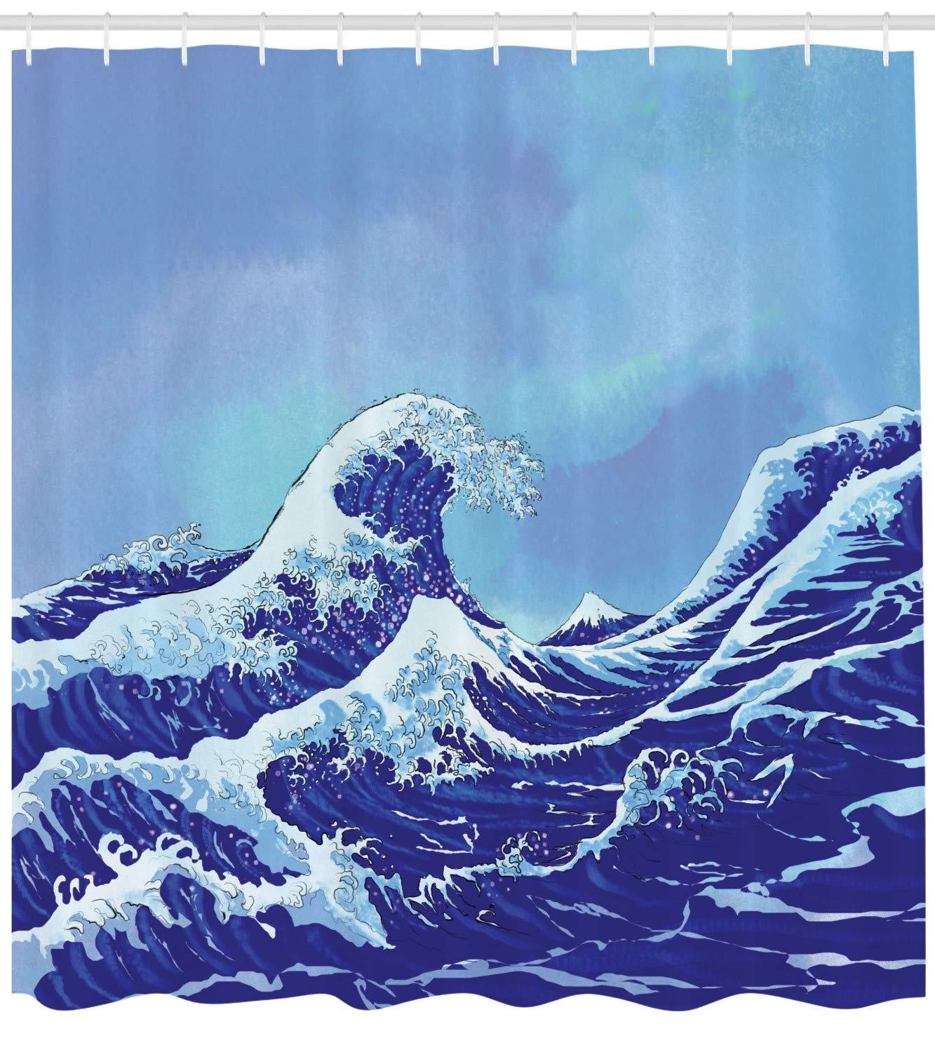 Ambesonne Blue Shower Curtain, Big Tsunami Ocean Nature, 69"Wx75"L, Pale Blue Royal Blue
