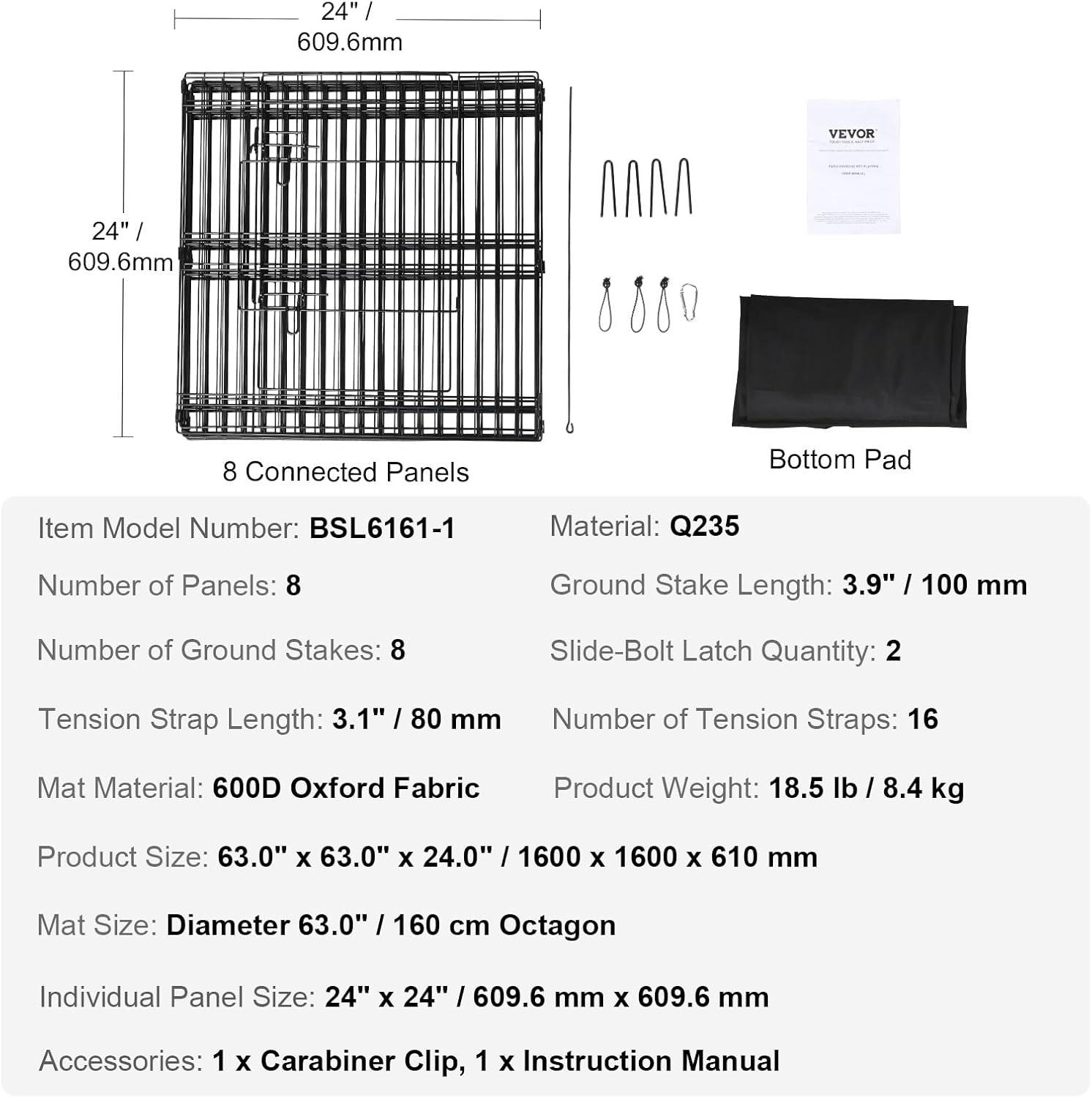 VEVOR 24'' H 8 Panel Metal Exercise Pen With Door