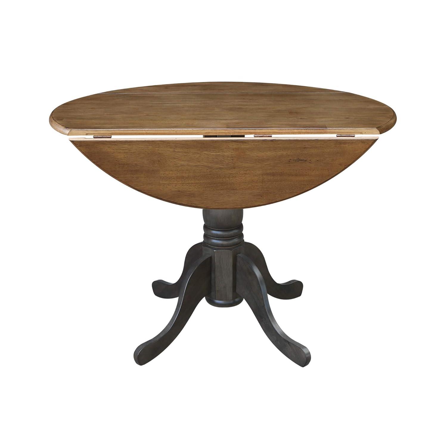 42" Mason Round Dual Drop Leaf Extendable Dining Table Hickory/Washed Coal - International Concepts: Solid Parawood, Pedestal Base