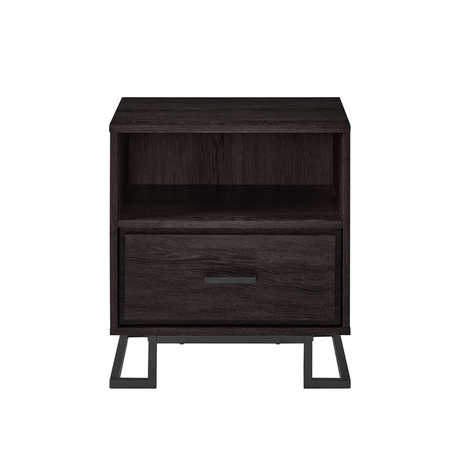 Miekor Furniture Contemporary Metal and Wood 1-Drawer Nightstand – Charcoal B5A6818