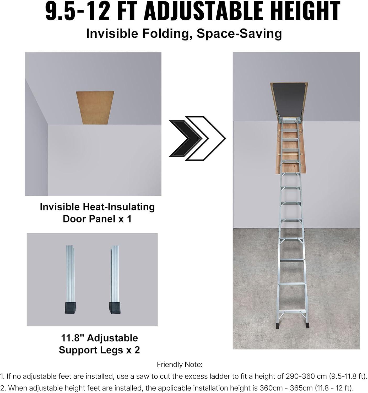 VEVOR 12 - Step Aluminum Lightweight Attic Ladder