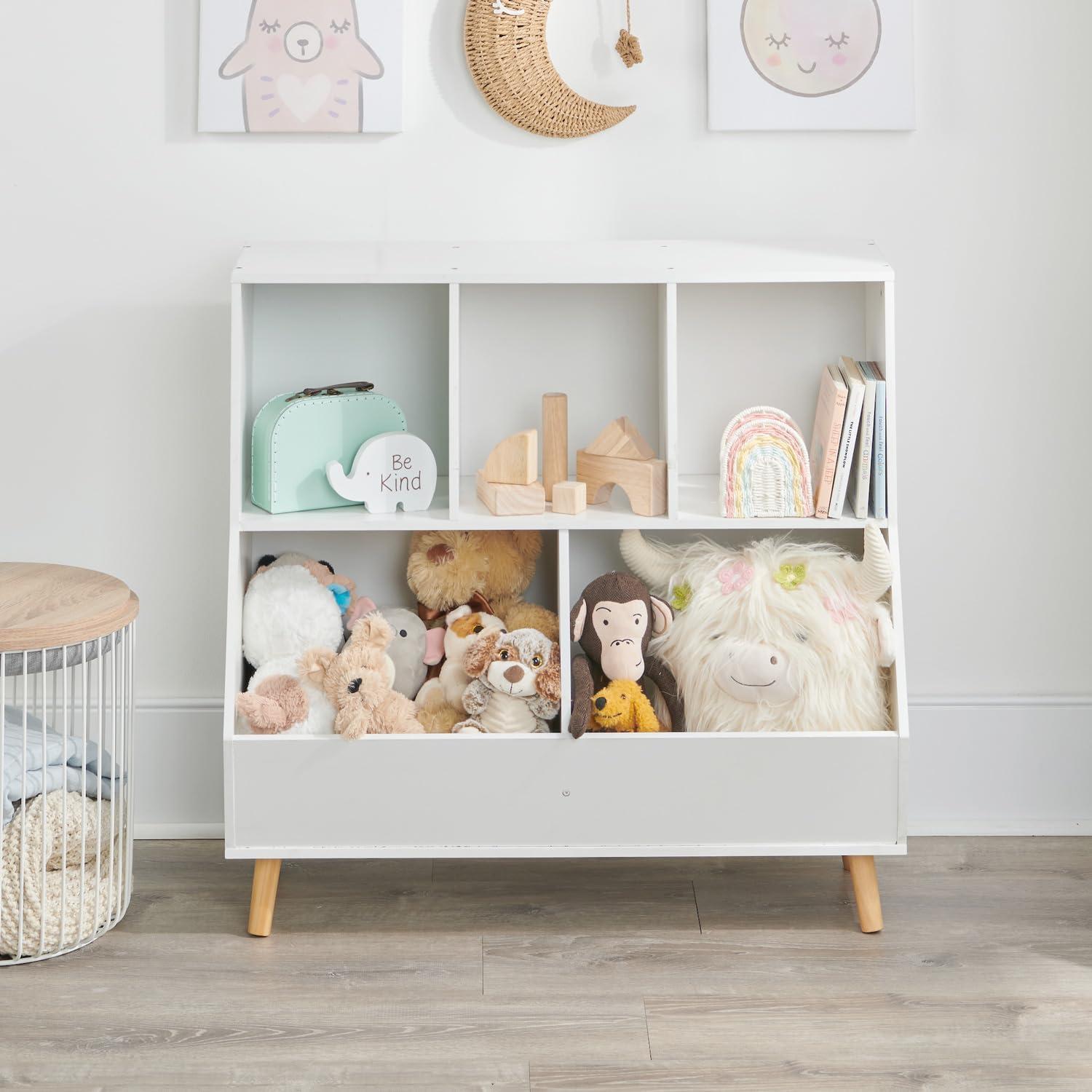 White Wooden Kids Toy Storage Cubby with Feet