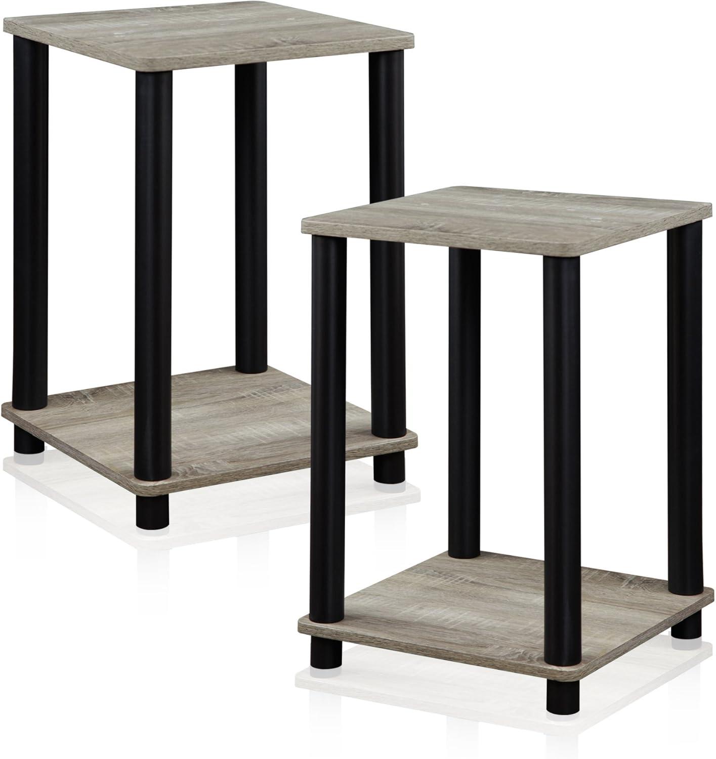 Oak Gray Square Engineered Wood and PVC End Table Set of 2