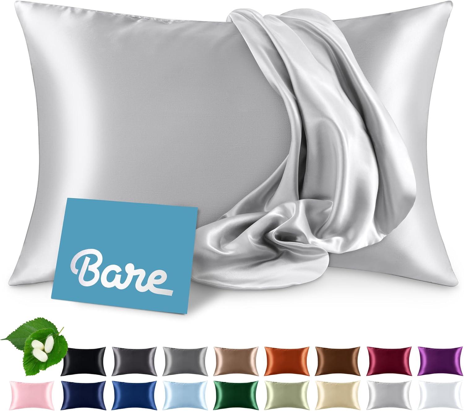 1 Pc 100% Mulberry Silk, 19 Momme, Standard - Zipper, Silver Pillowcase - Bare Home