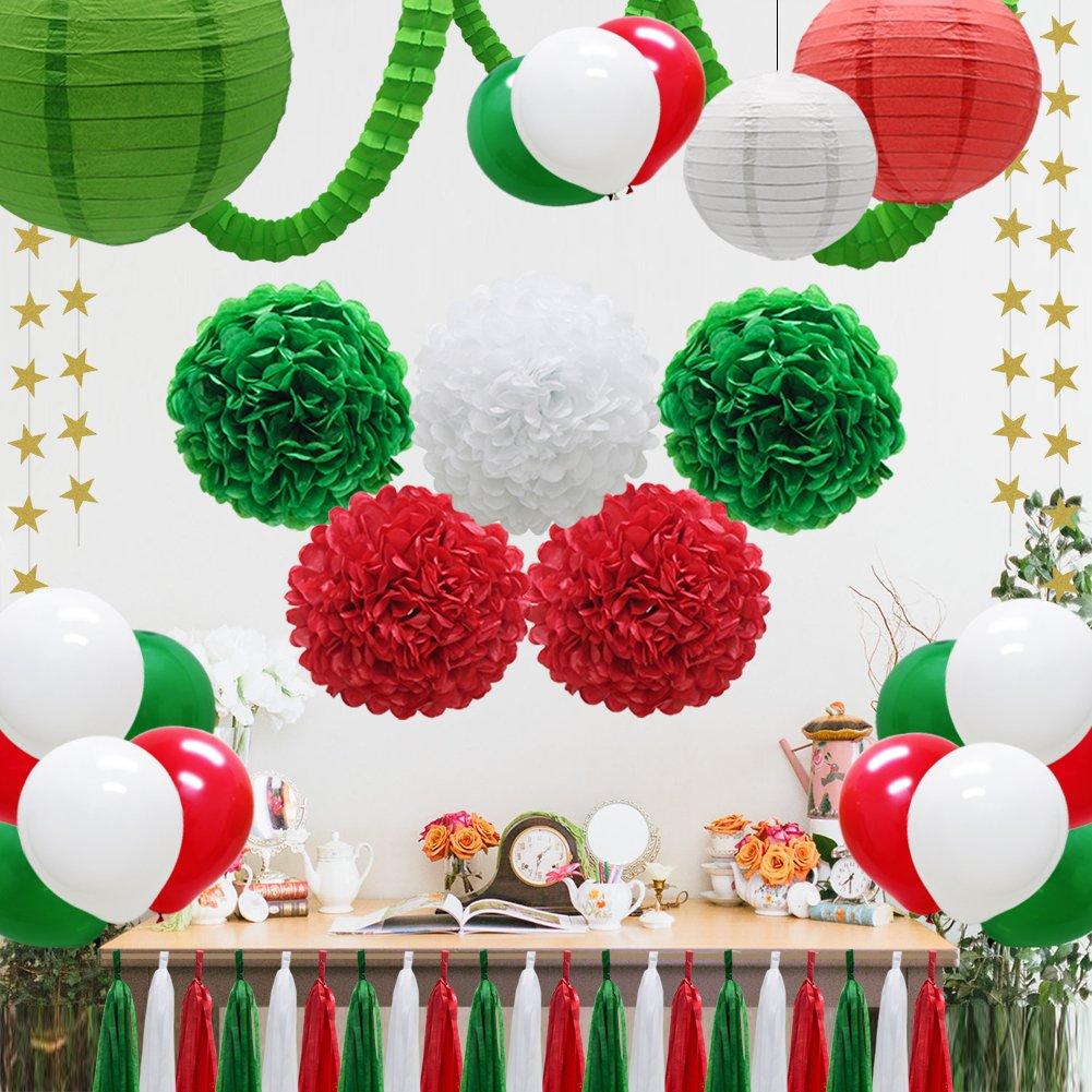 43pcs Party Decorations Set, YPF5 Paper Lanterns Balloons Tassels Hanging Garland Banner Tissue Pom Poms Flowers Clover Garland Paper Garland for Baby Shower Bridal Birthday Christmas Events
