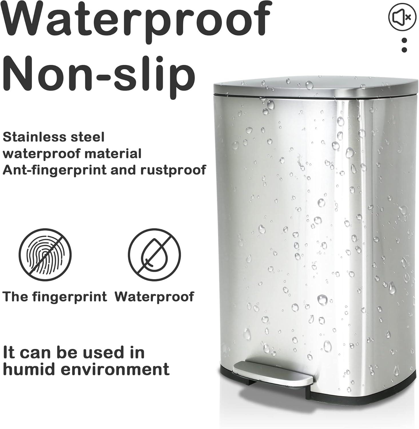 ASOPIX Kitchen Trash Can, Stainless Steel 50 Liter / 13 Gallon Garbage Can