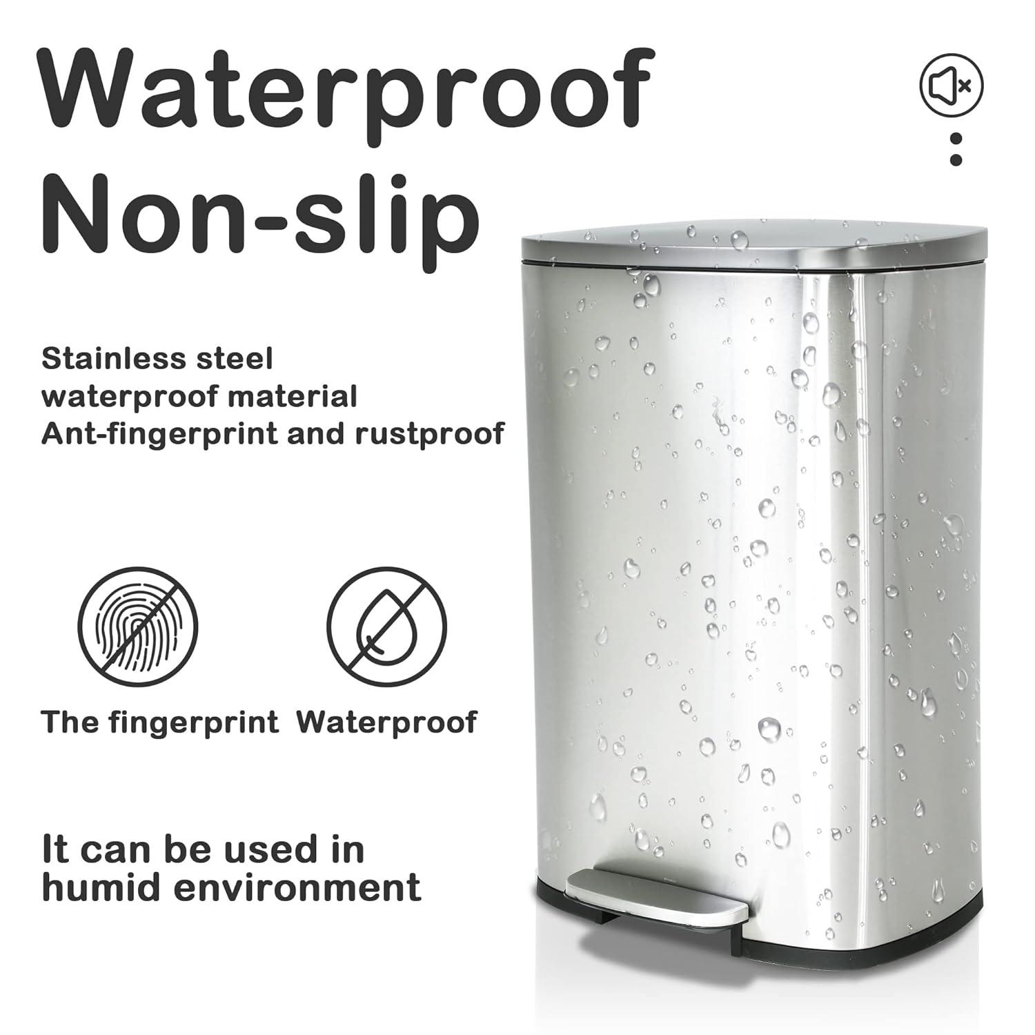 ASOPIX Kitchen Trash Can, Stainless Steel 50 Liter / 13 Gallon Garbage Can