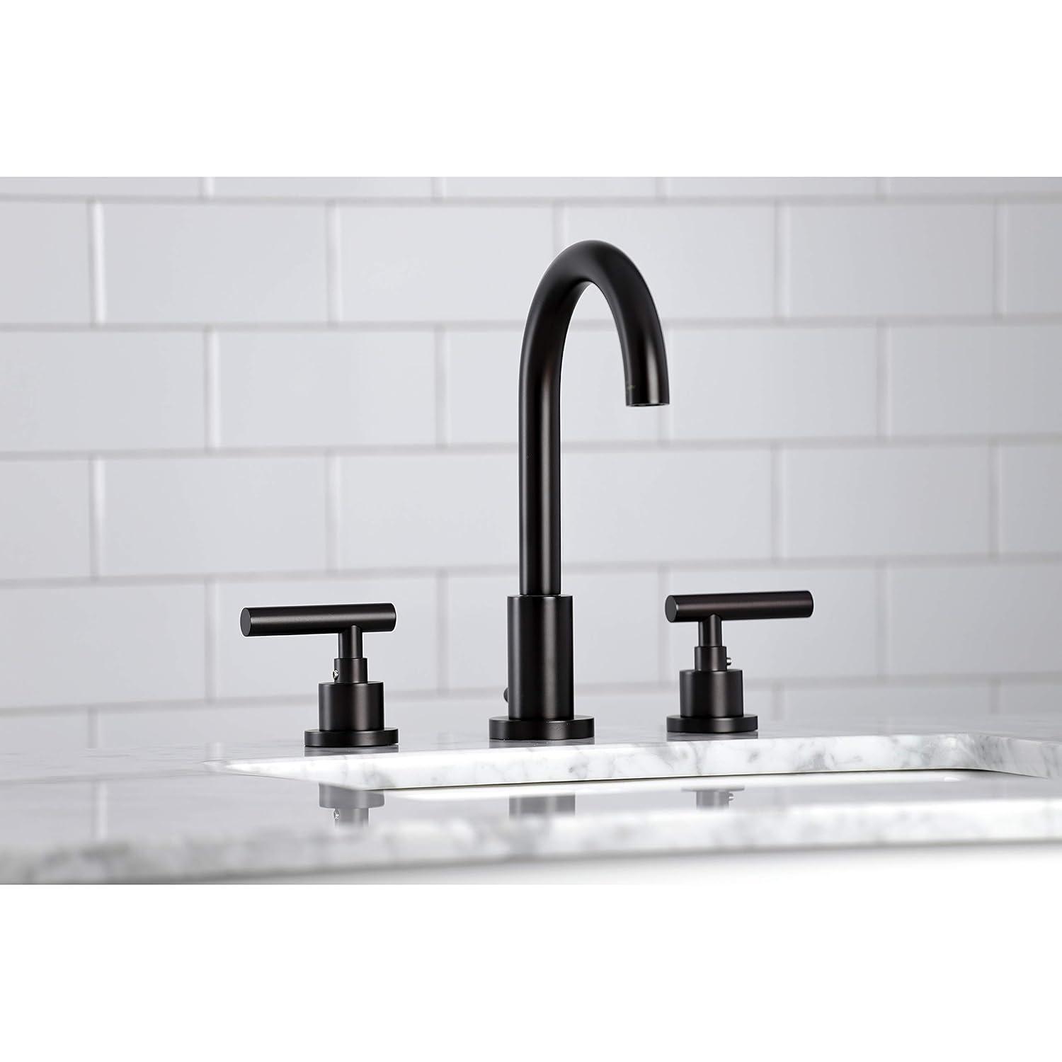 Kingston Brass Manhattan Two-Handle 3-Hole Deck Mount Widespread Bathroom Faucet with Brass Pop-Up Drain