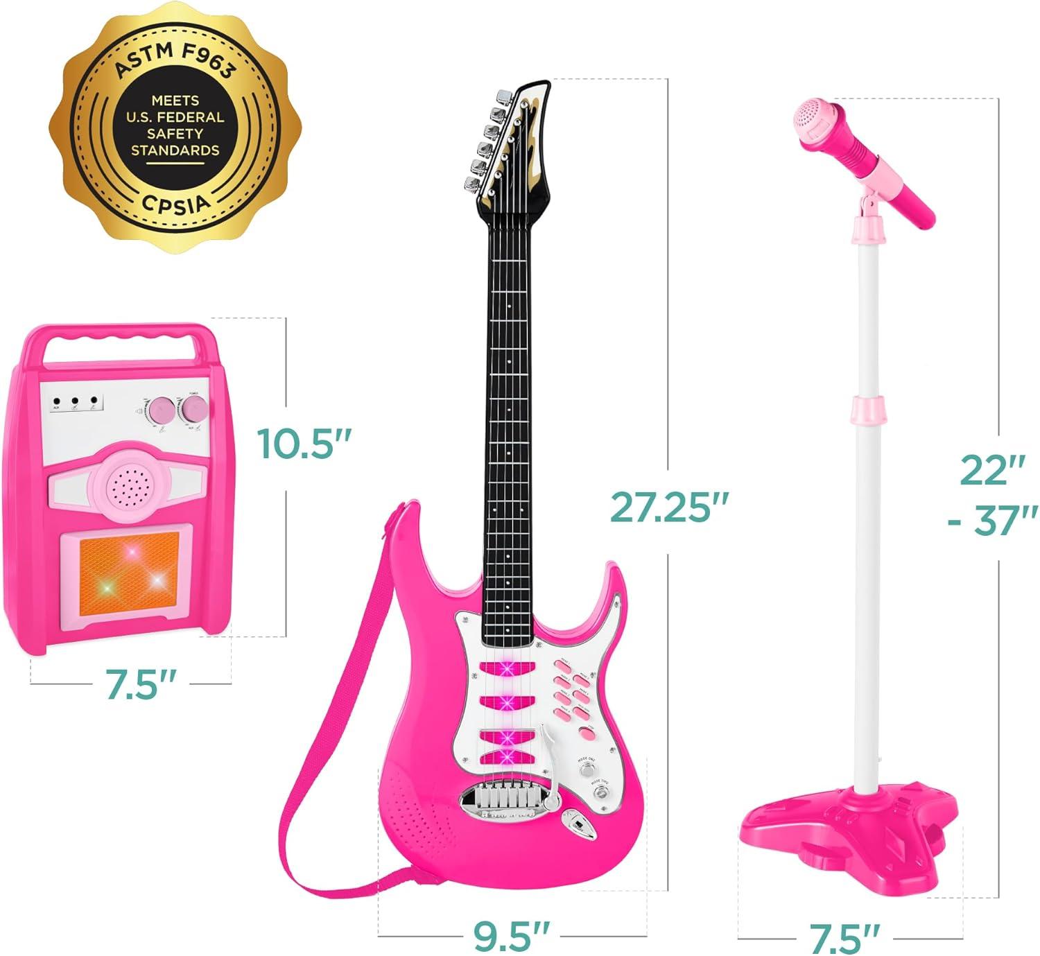 Best Choice Products Kids Electric Musical Guitar Toy Play Set w/ 6 Demo Songs, Whammy Bar, Microphone - Pink