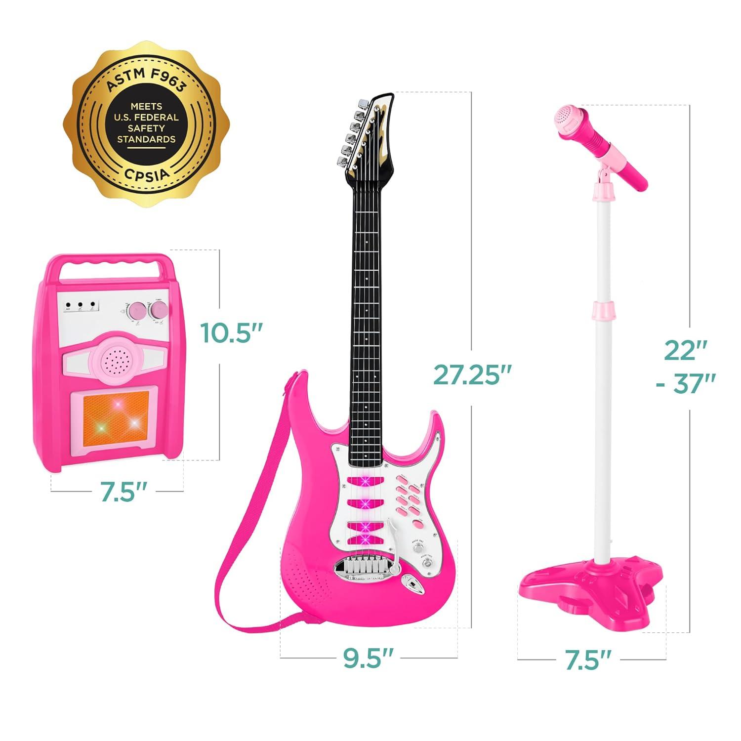 Best Choice Products Kids Electric Musical Guitar Toy Play Set w/ 6 Demo Songs, Whammy Bar, Microphone - Pink