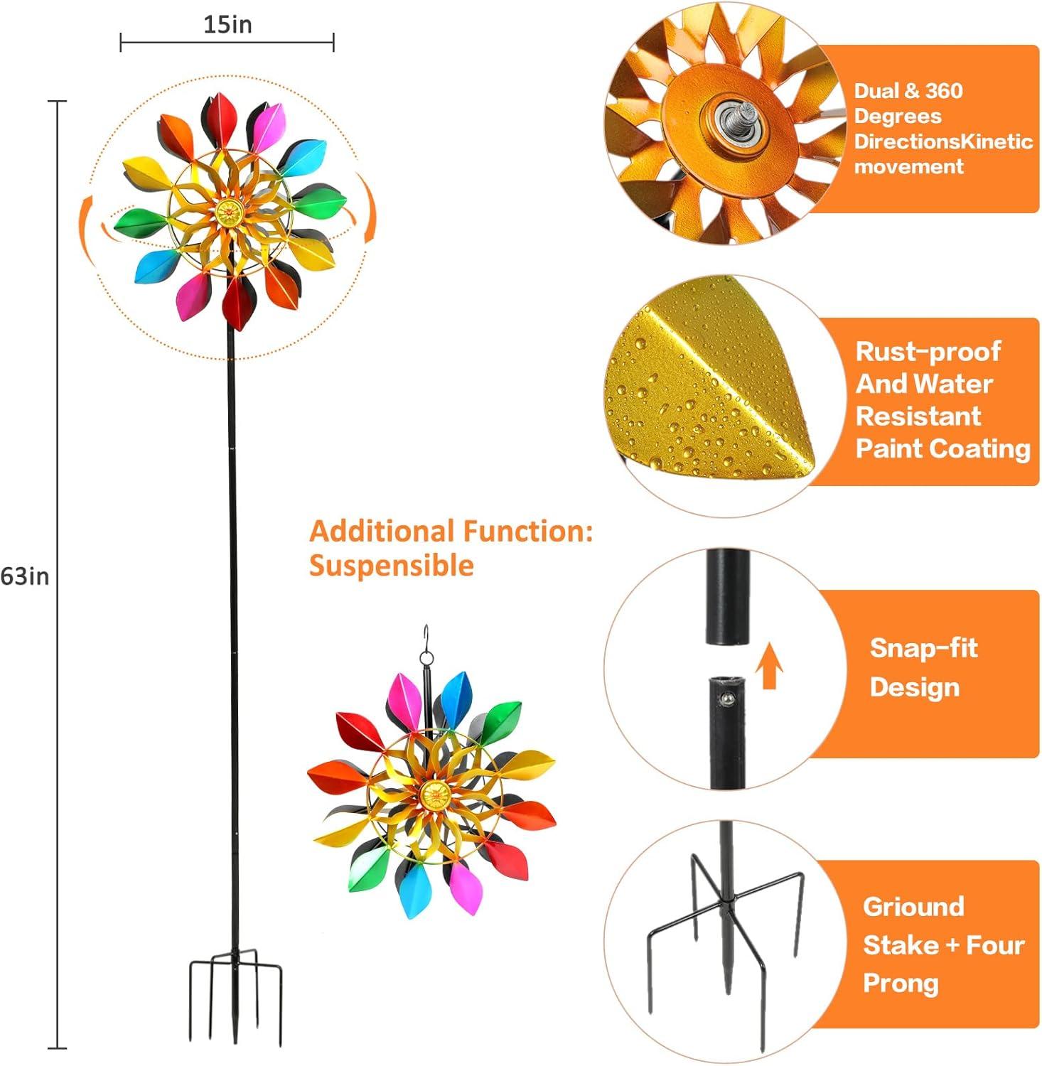 63 Inch Rainbow Metal Kinetic Garden Wind Spinner