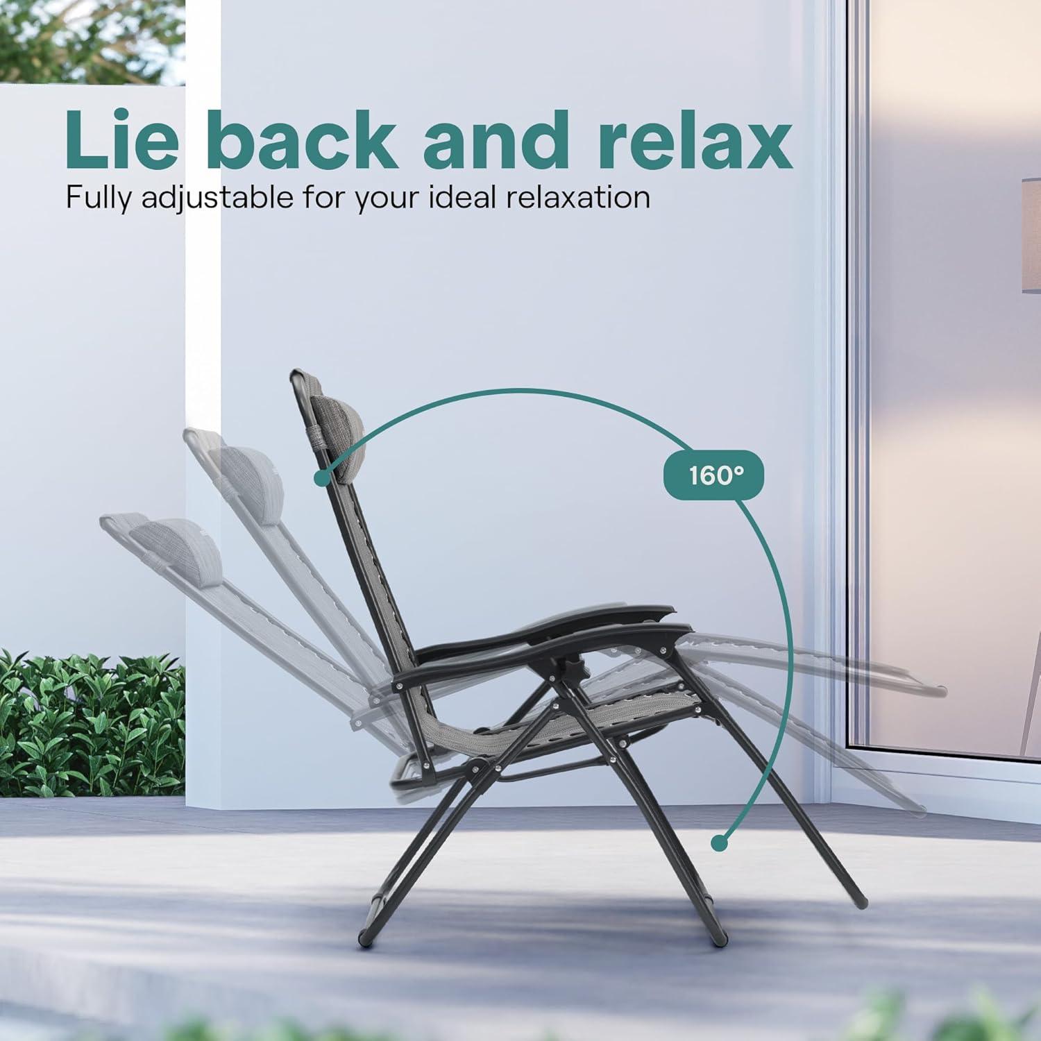 Arlmont & Co. Zero Gravity Chair Set of 2, Outdoor Folding Lounge W/Detachable Headrest & Holder Tray, Adjustable Textilene Lawn Reclining, No Assembly Required, for Patio, Backyard, Garden, Poolside,
