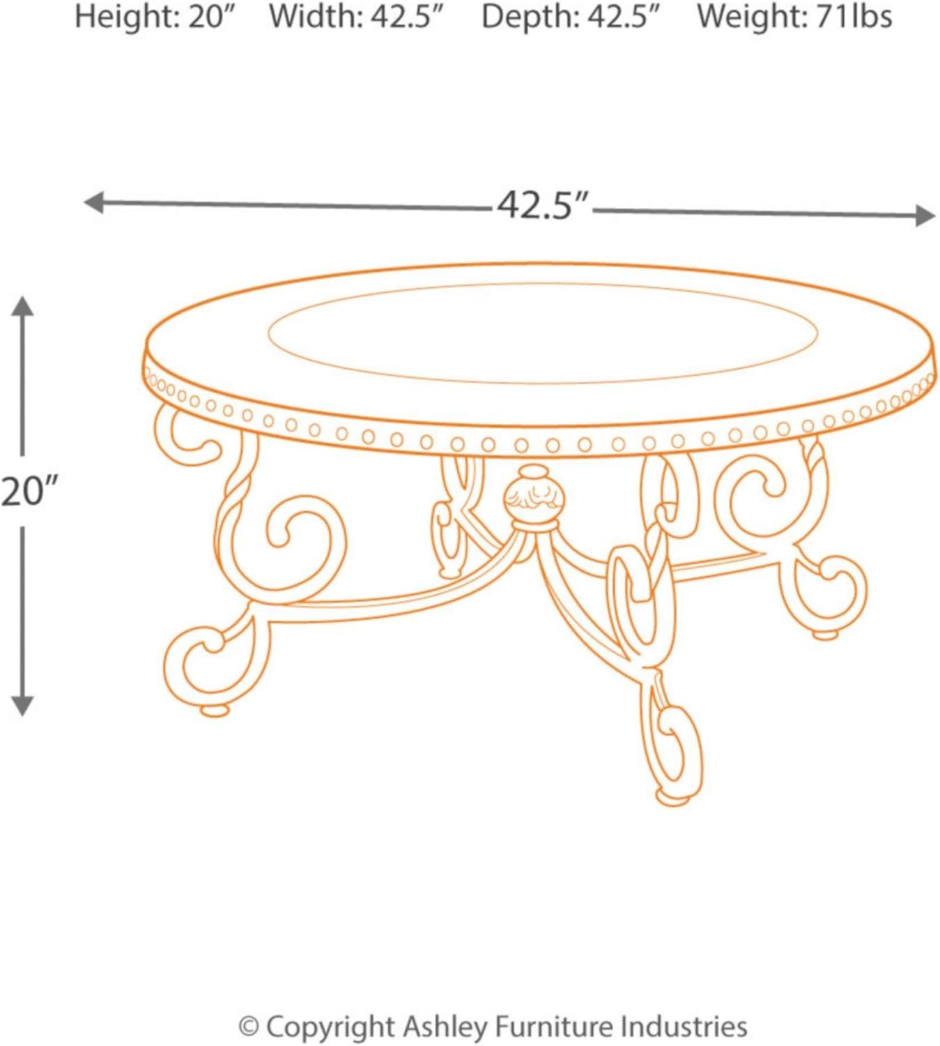 Signature Design by Ashley Rafferty Ornate Round Coffee Tabe with Decorative Metal Detail, Dark Brown