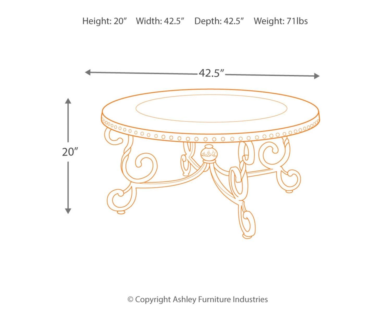 Signature Design by Ashley Rafferty Ornate Round Coffee Tabe with Decorative Metal Detail, Dark Brown