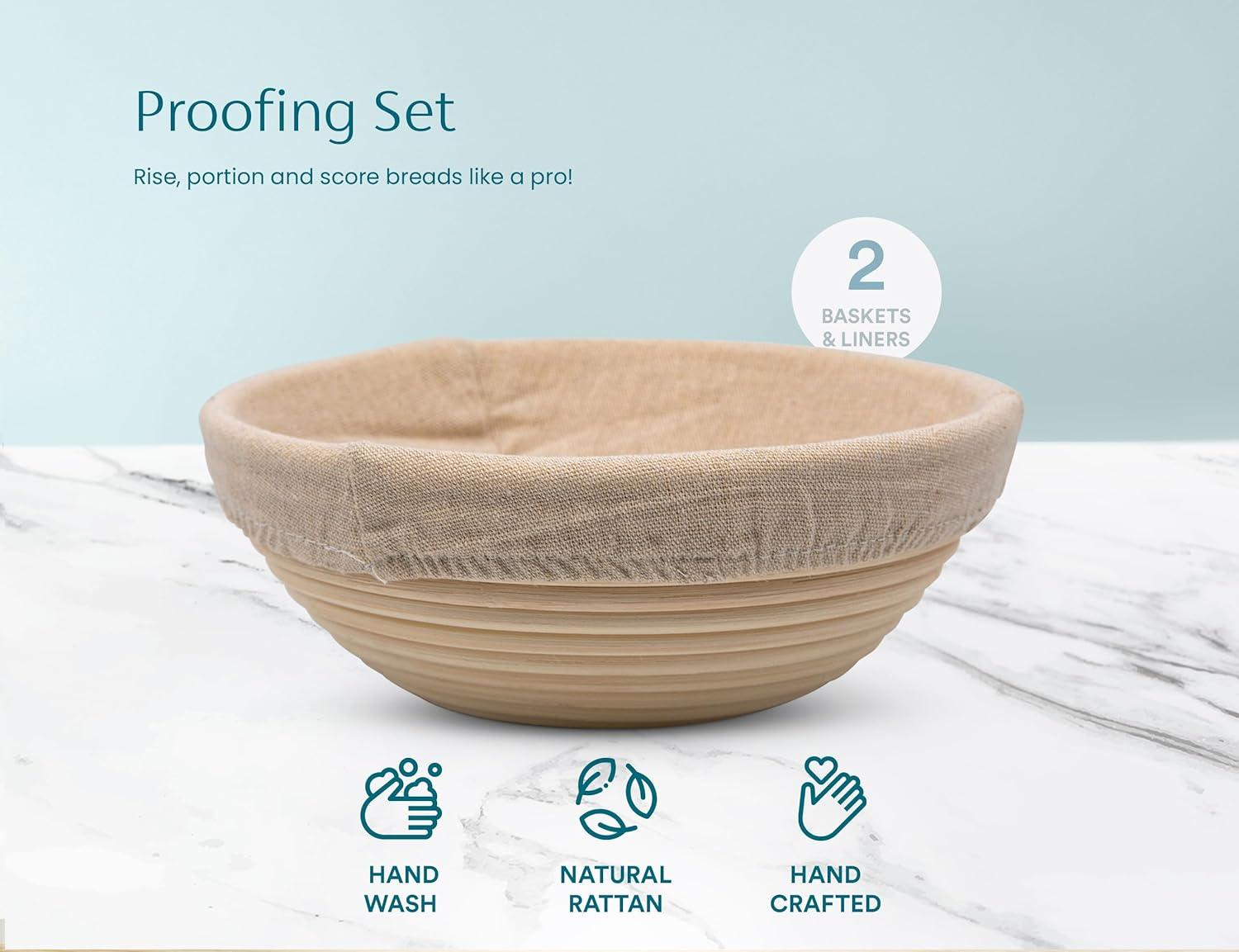 Kook Banneton Bread Proofing Basket Set with Bread Lame Scoring Tool & Dough Scraper