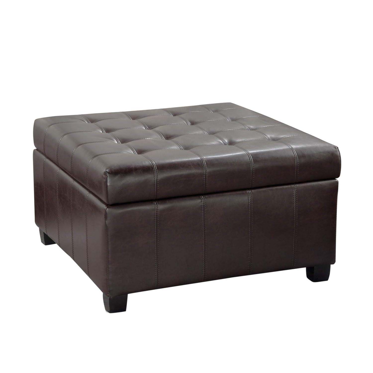 Christopher Knight Home Alexandria Bonded Leather Storage Ottoman - Brown: Upholstered Bench, Hardwood Frame