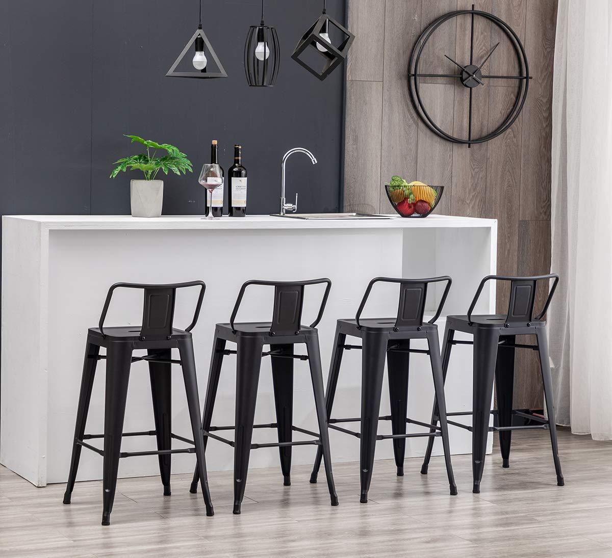 Andeworld 26" Low Back Metal Counter Stool Height Bar Stools [Set of 4] Barstools, Black