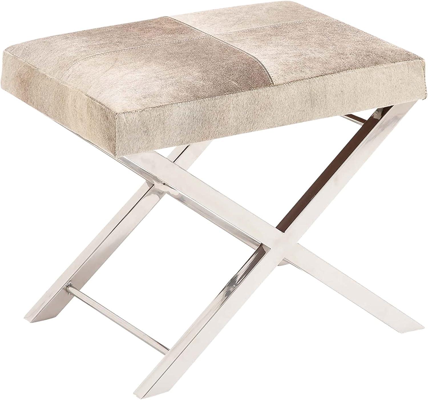 DecMode Stainless Steel Hair on Hide Stool, Gray