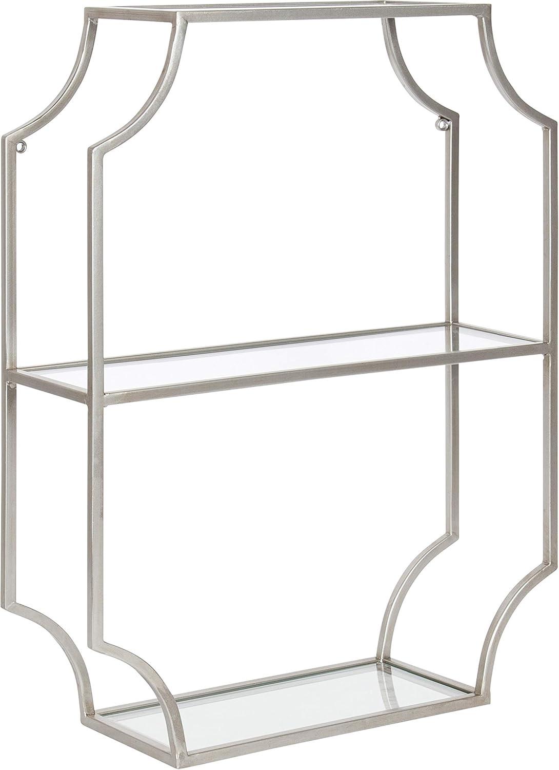 Elegant Scalloped Silver Metal and Glass Cube Wall Shelf