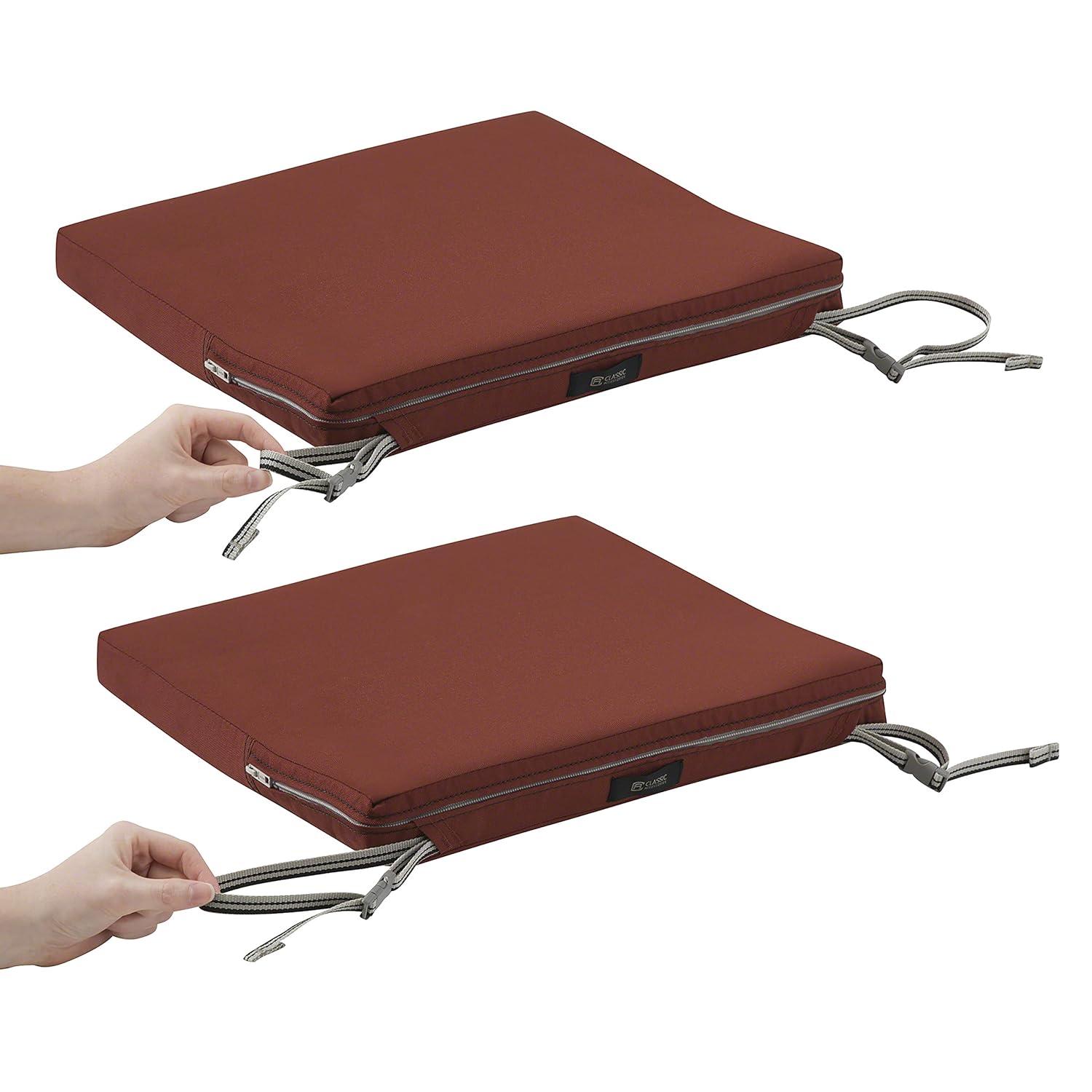 Classic Accessories Ravenna Water-Resistant 17 x 15 x 2 Inch Rectangle Outdoor Seat Cushion Slip Cover, Patio Furniture Chair Cushion Cover, Spice