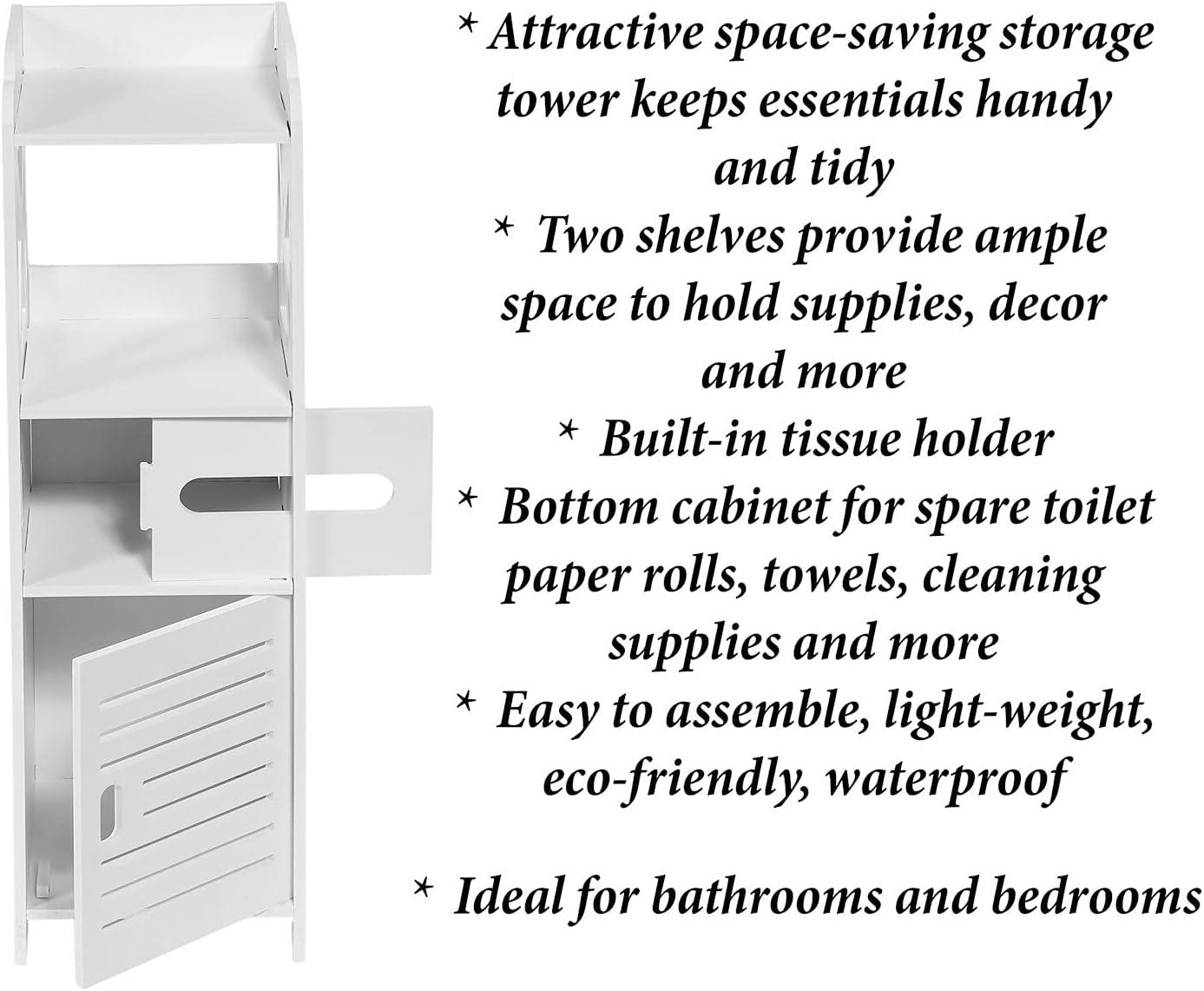 Bathroom Storage Cabinet Tower - Freestanding Shelf Unit with Tissue H