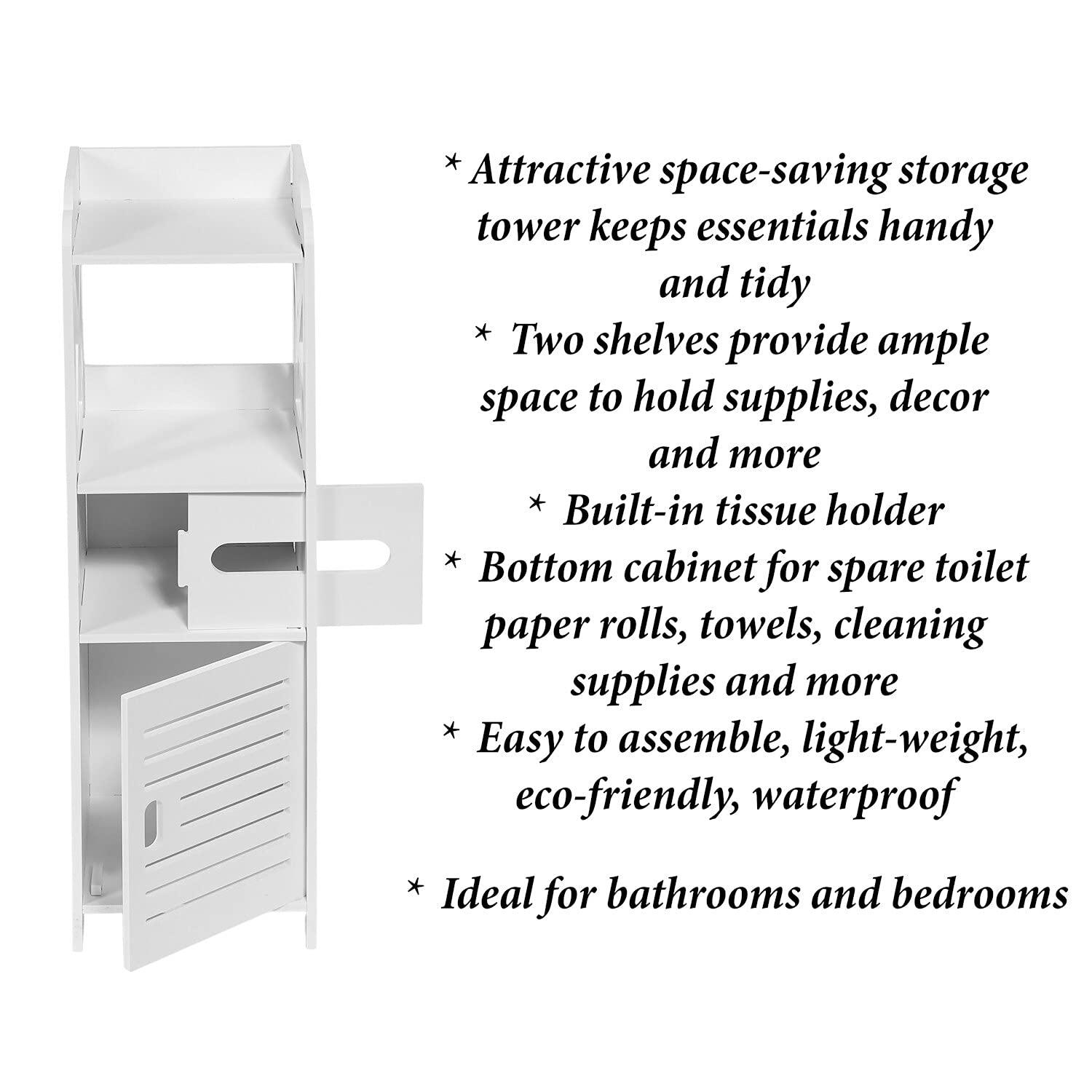 Bathroom Storage Cabinet Tower - Freestanding Shelf Unit with Tissue H