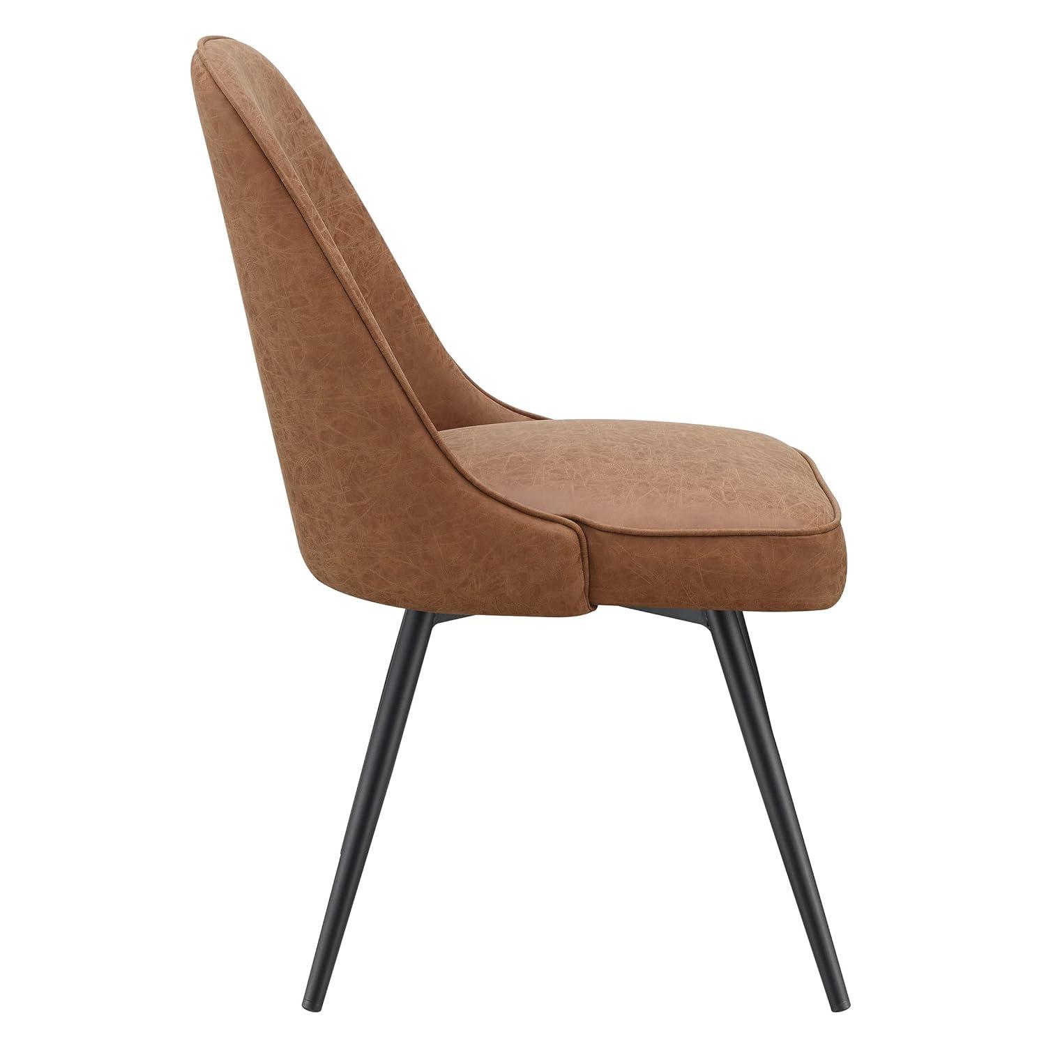 OSP Home Martel Faux Leather Swivel Chair with Black Legs in Sand Brown