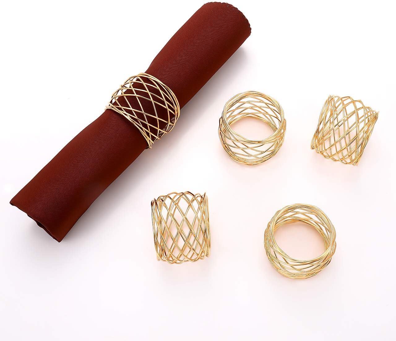 Napkin Rings, Set of 12 Gold Round Mesh Napkin Rings Holders Metal Exquisite Household Napkin Rings for Wedding Banquet Holiday Dinner Party Home Christmas Table Setting Decorations 12 Round Mesh