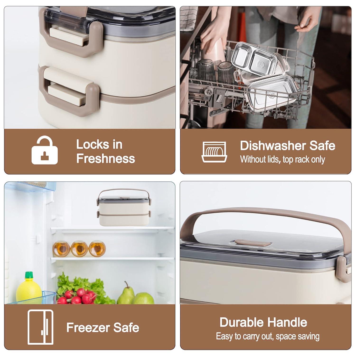 Stainless Steel Bento Box for Adults&Kids,Japanese Leakproof Lunch Box Divided Food Meal Storage Containers Set Stackable 2 Layer for Children School Picnic Green