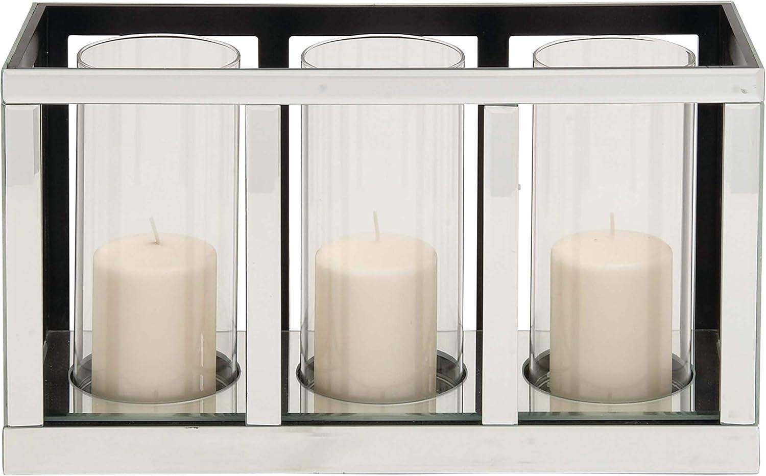 18" x 10" Glam Mirrored Wood Three Light Candle Holder Silver - Olivia & May