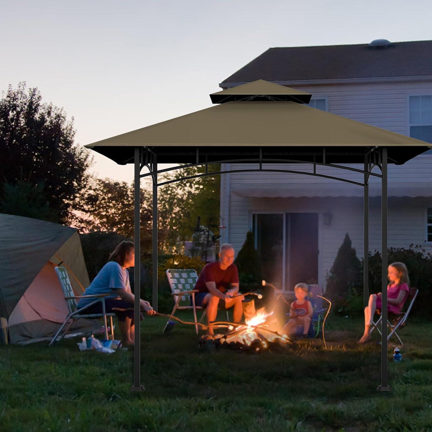 Khaki Polyester Double Tiered Grill Gazebo Canopy Top