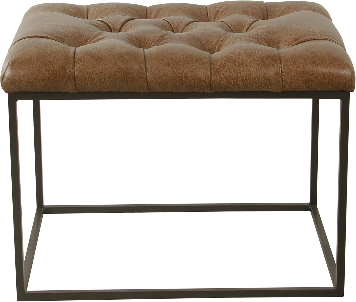 Distressed Brown Faux Leather Tufted Cocktail Ottoman