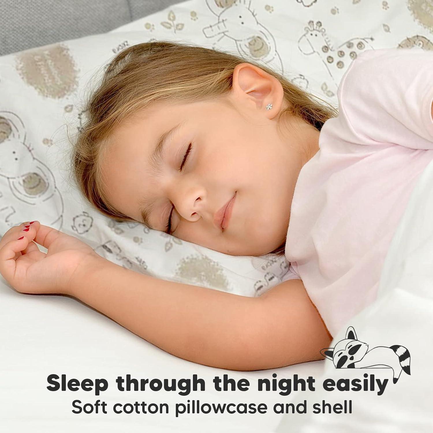 KeaBabies Toddler Pillow with Pillowcase, 13X18 Soft Organic Cotton Toddler Pillows for Sleeping, Kids Travel Pillow Age 2-5 (KeaSafari)