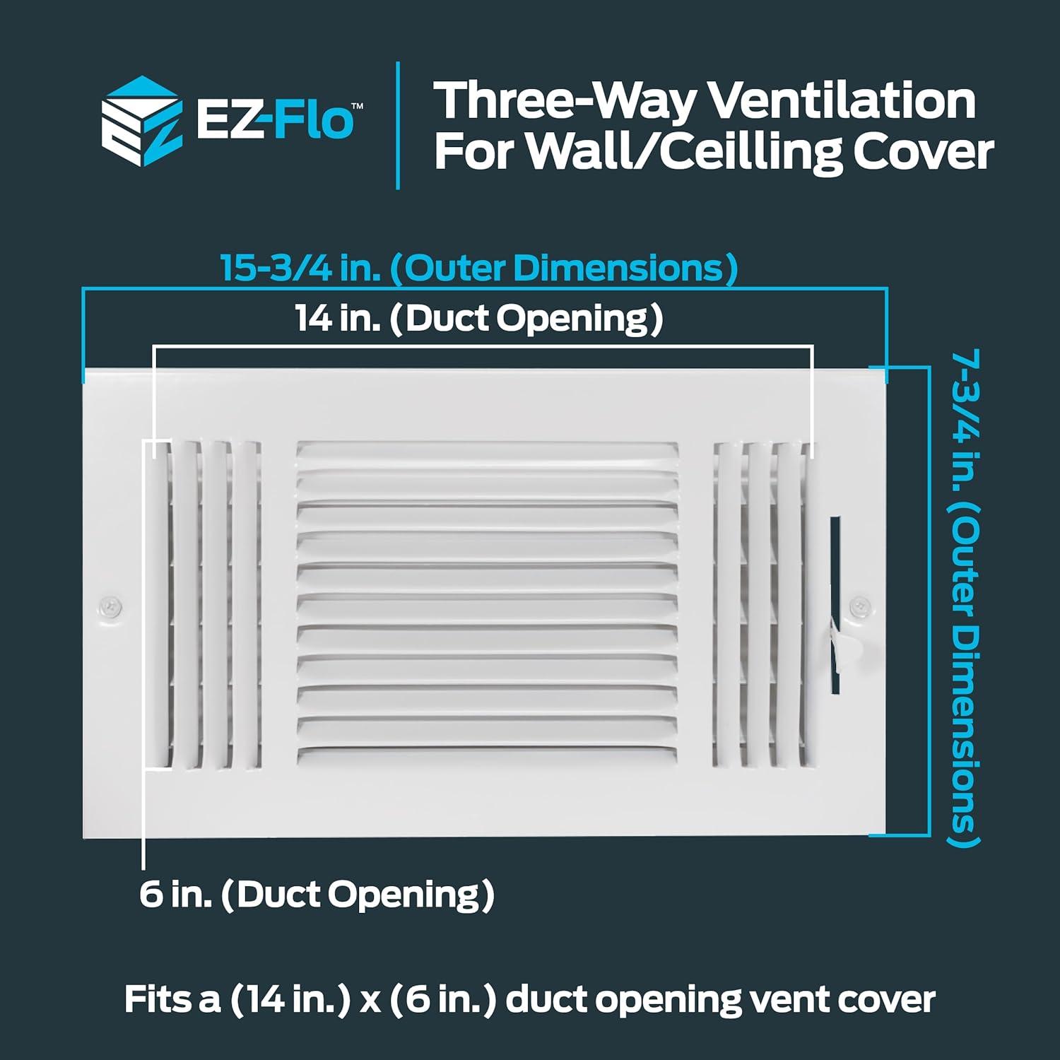 White Steel 14 x 6 Inch 3-Way Air Vent Register