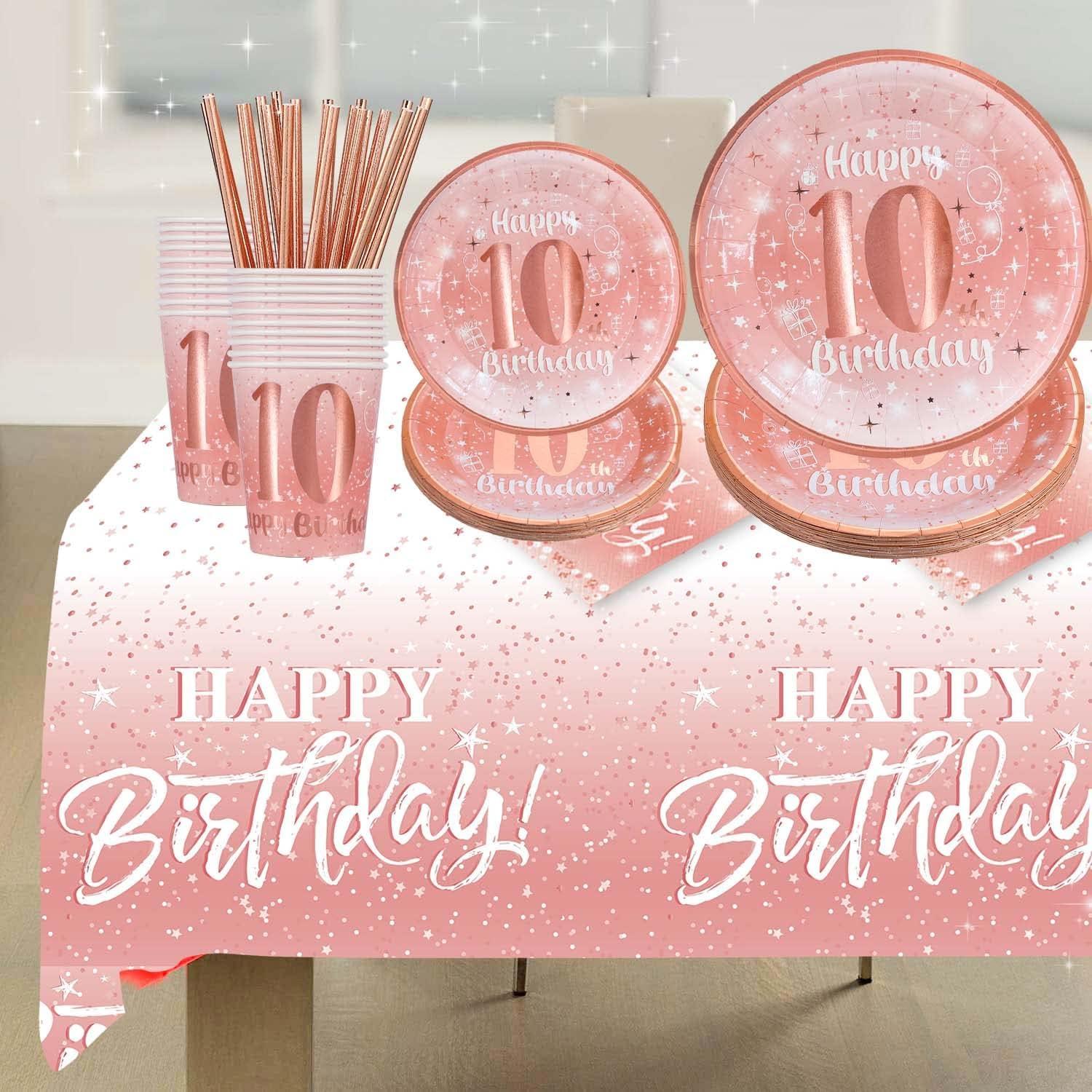 Rose Gold 10th Birthday Party Supplies Set for 24 Guests