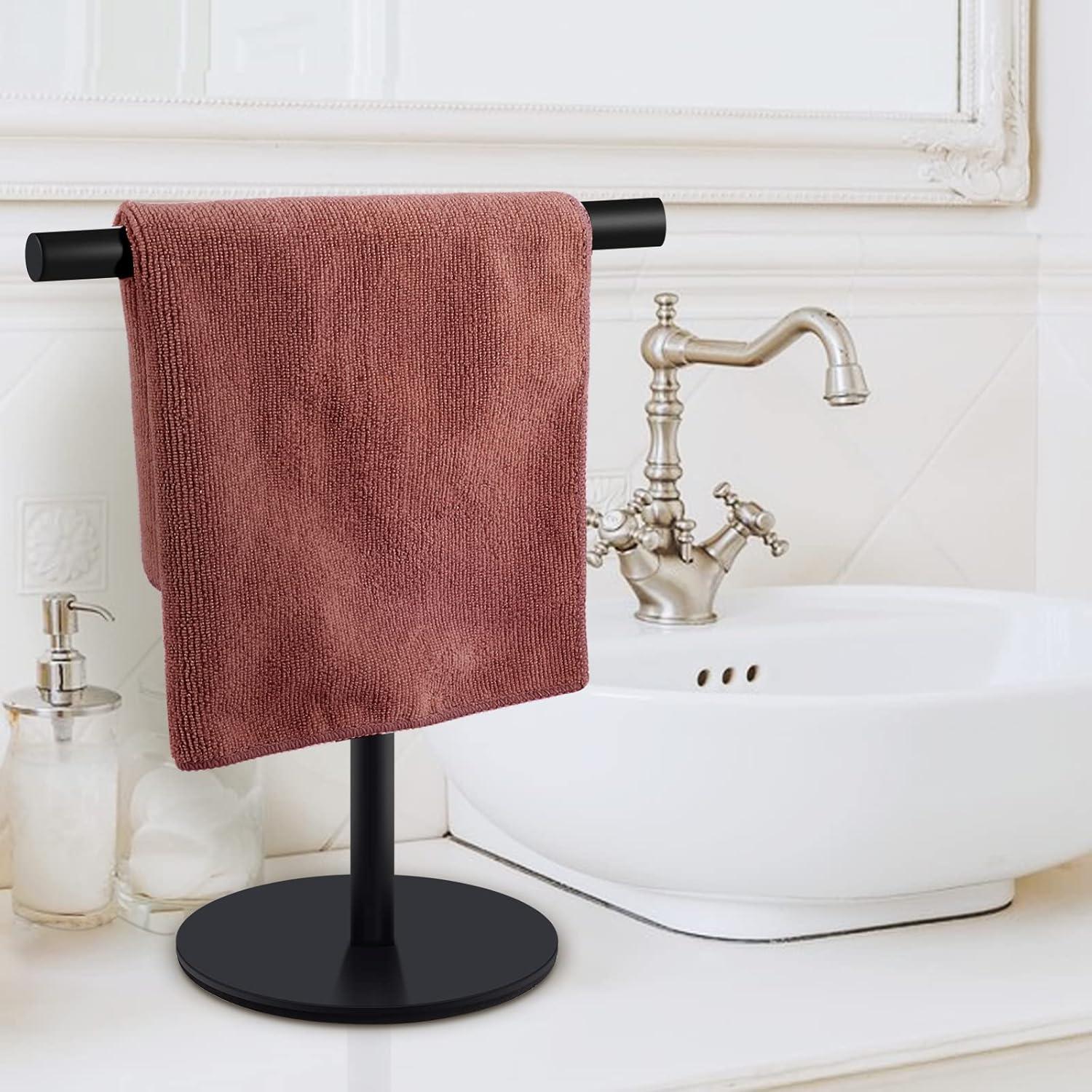 Hand Towel Holder For Bathroom, T-Shape Towel Rack Free-Standing, Highweight Base Bathroom Towel Rack, Stainless Steel Hand Towel Stand, Bathroom Organizer Countertop