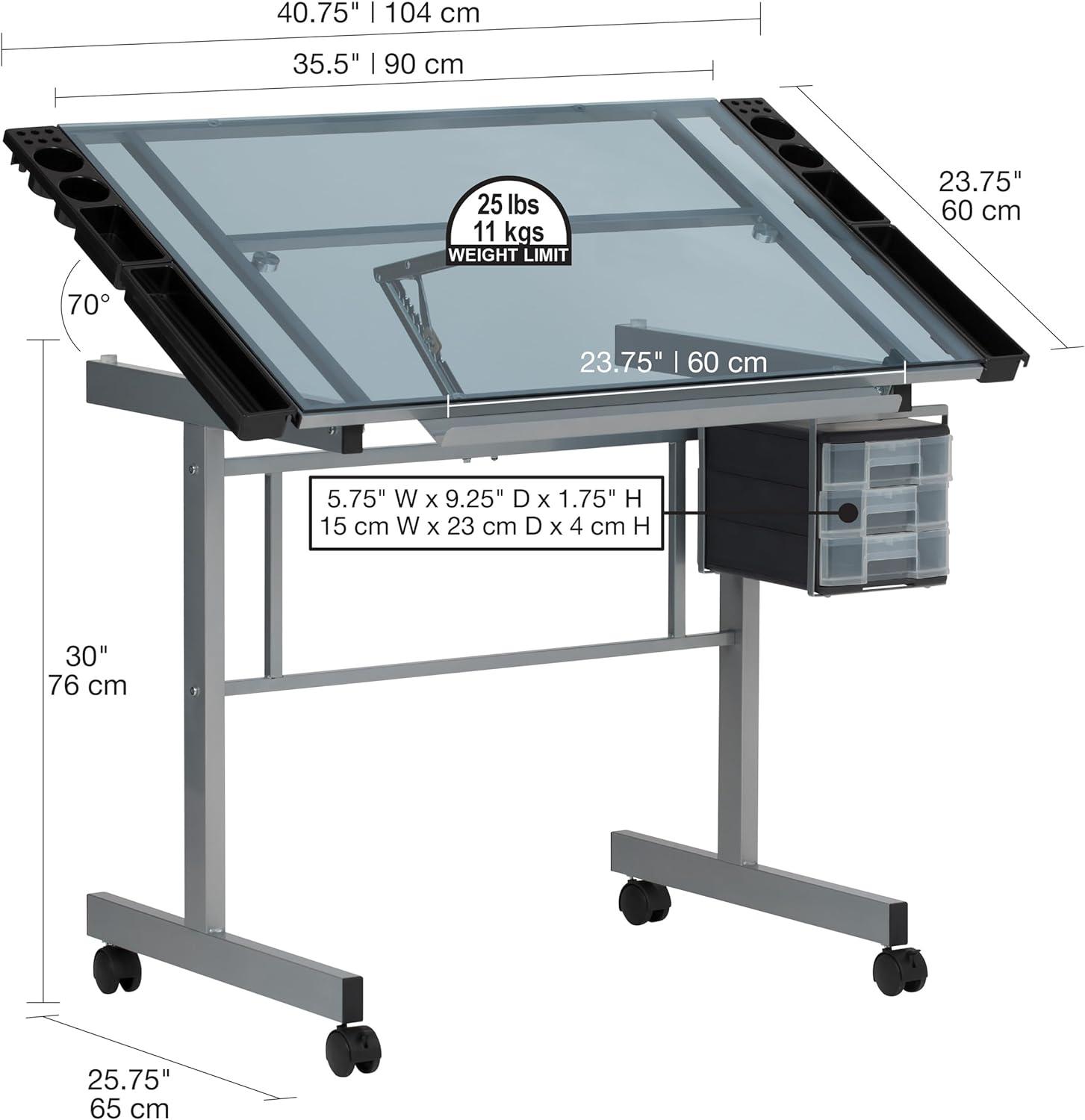 Craddock Height Adjustable Glass Drafting Table